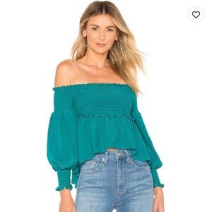For love and lemons teal off the shoulder top